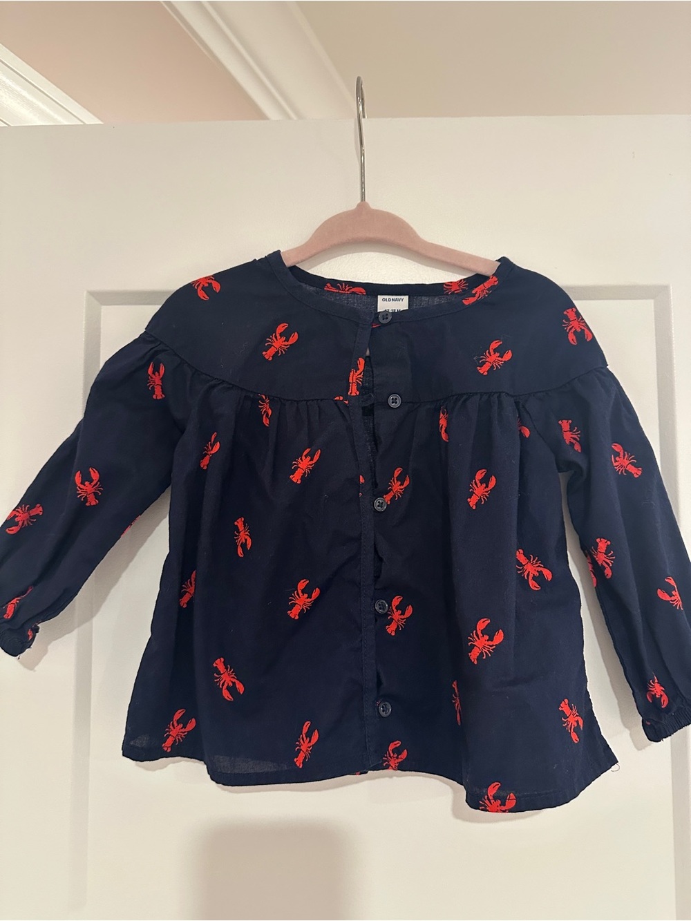 Old Navy Navy Button-Front Top with Red Lobster Motif